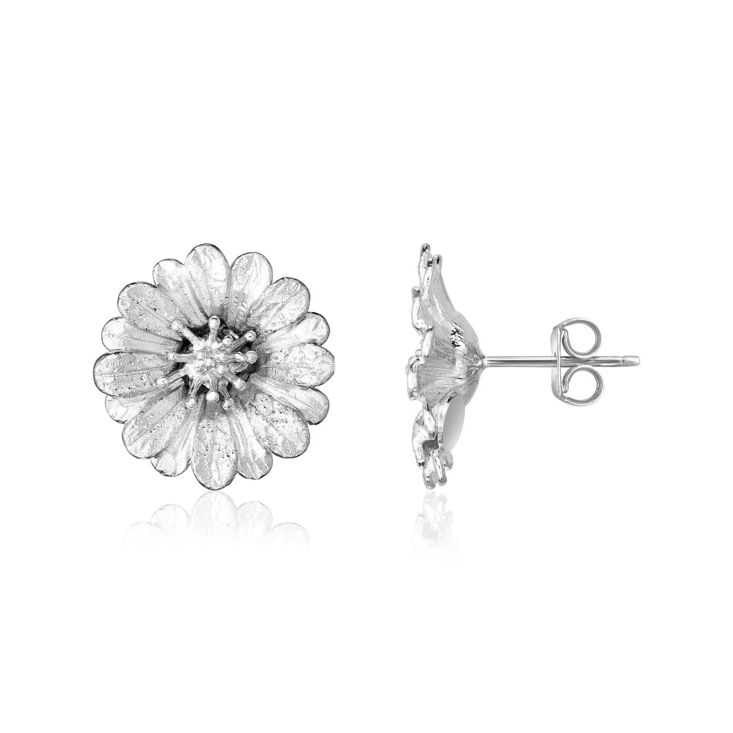 Sterling Silver Flower Earrings with Sparkle Texture
