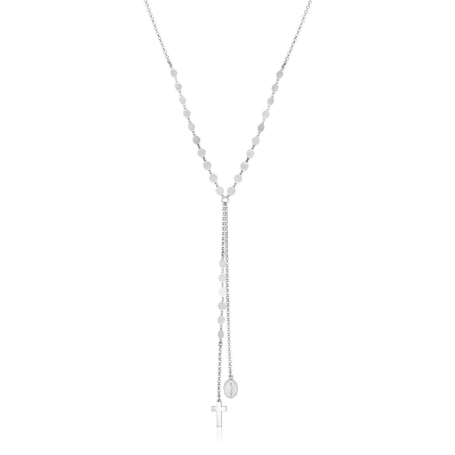 Sterling Silver 18 inch Lariat Necklace with Cross and Religious Medal ...