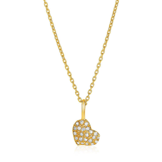 14kt Yellow Gold 16 inch Necklace with Gold and Diamond Heart Pendant (1/10 ct. tw.)