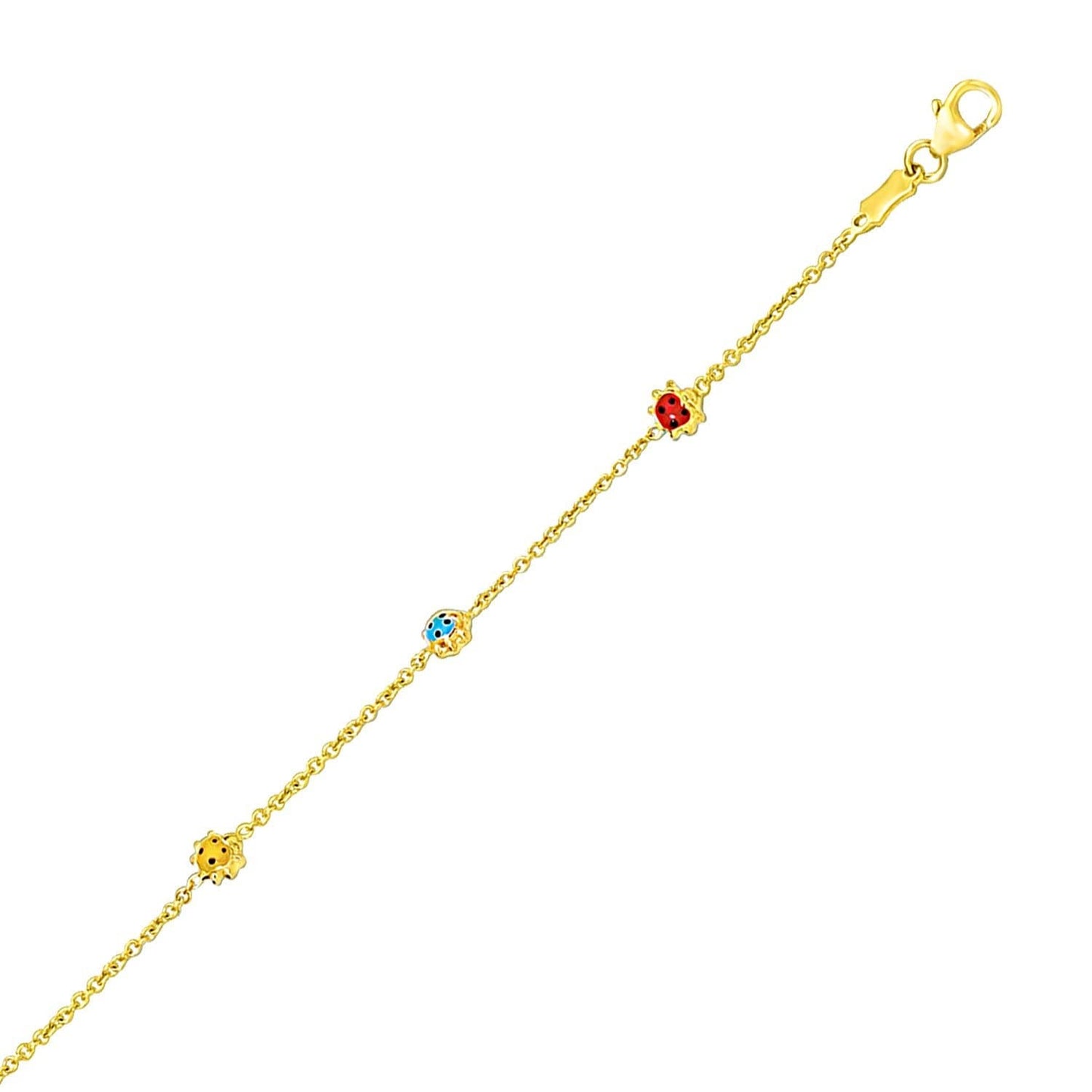 14K Yellow Gold Chain Bracelet with Multi-Tone Ladybug Stations