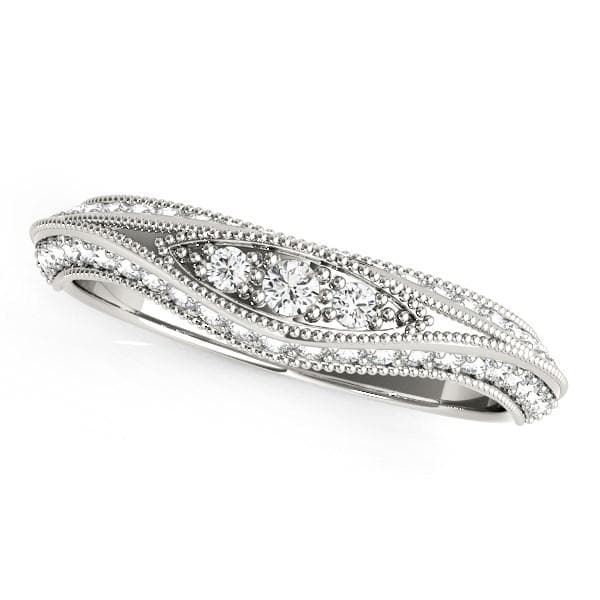 14K White Gold Curved Antique Style Diamond Wedding Ring (1/3 ct. tw.)