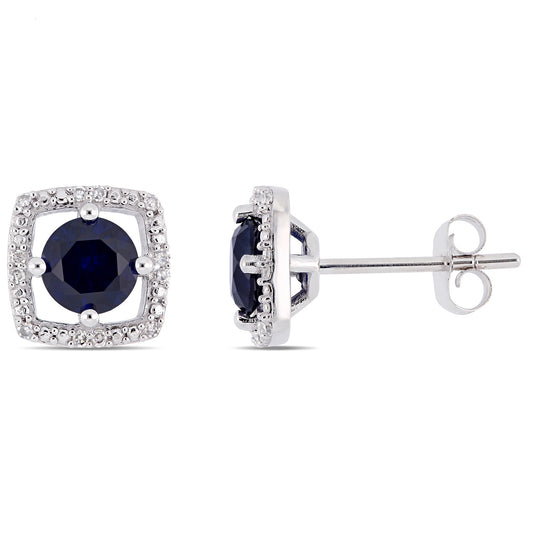 Julie Leah Blue Sapphire & Diamond Floating Studs in 10k White Gold