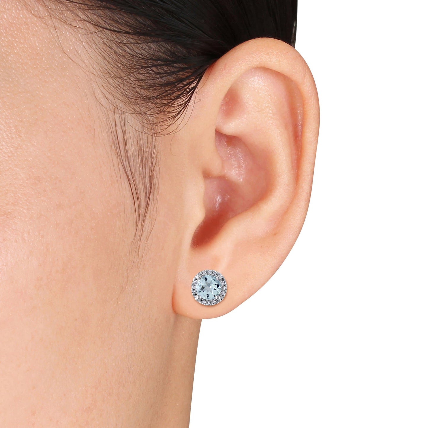 Aquamarine & Diamond Earrings in 10k White Gold