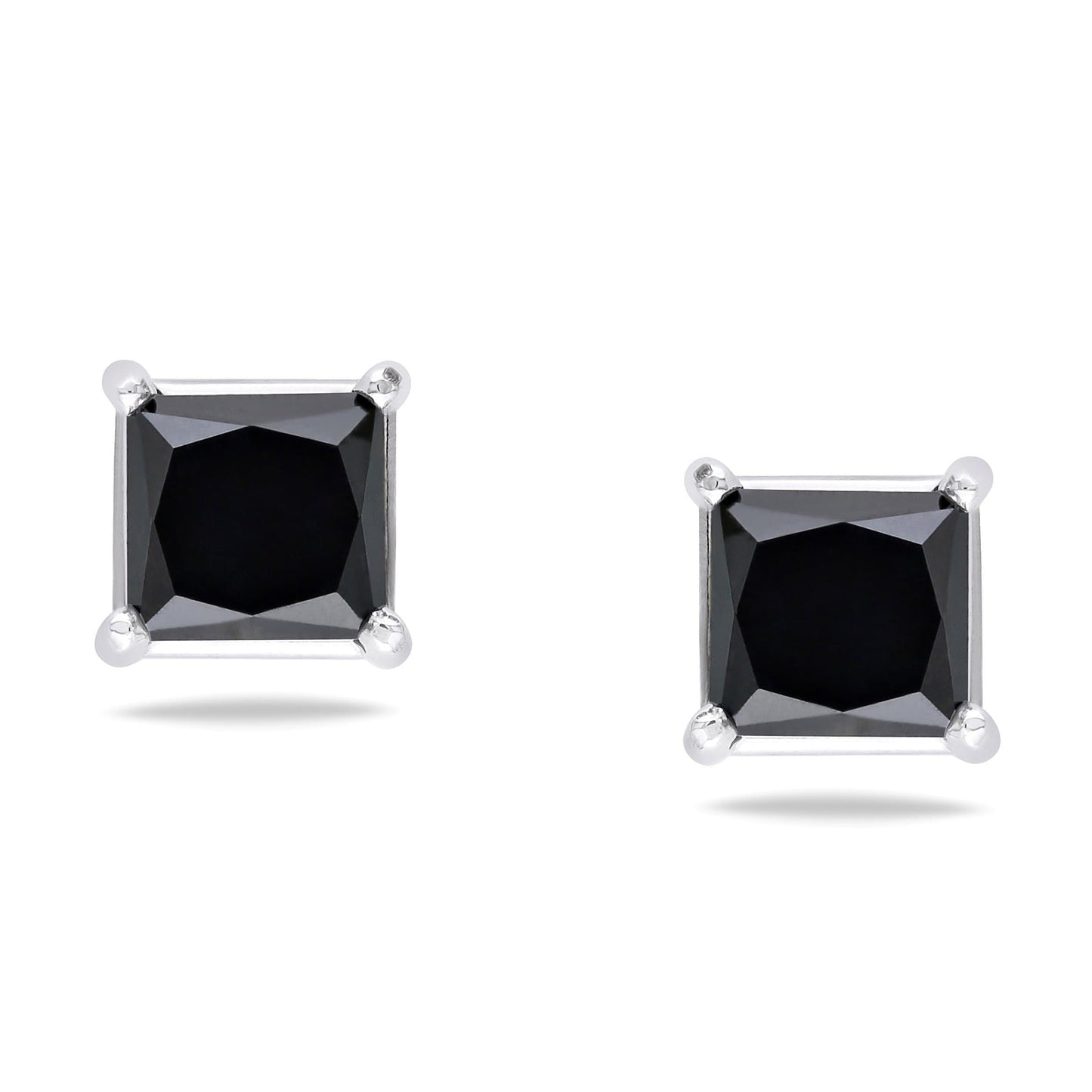 Princess Cut Black Diamond Studs in 10k White Gold