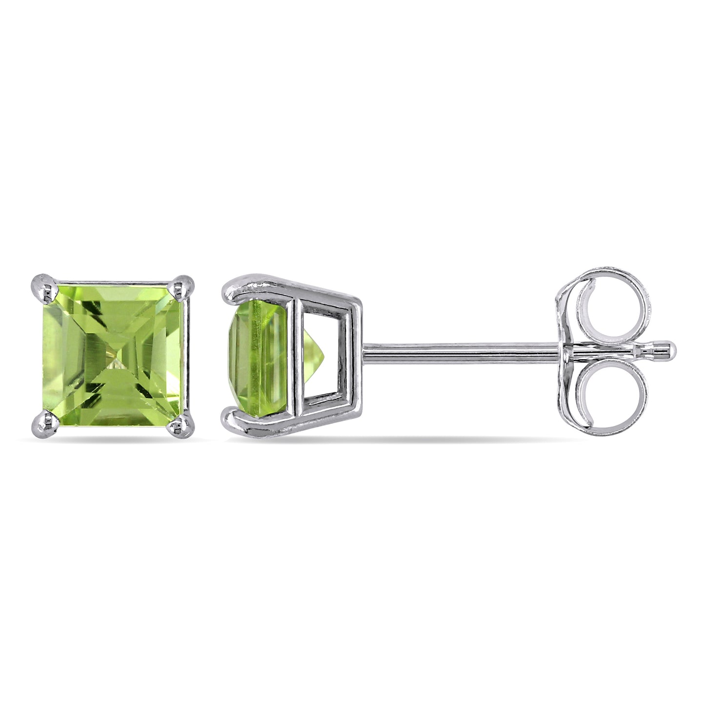 5/8ct Square Peridot Stud Earrings in 14k White Gold