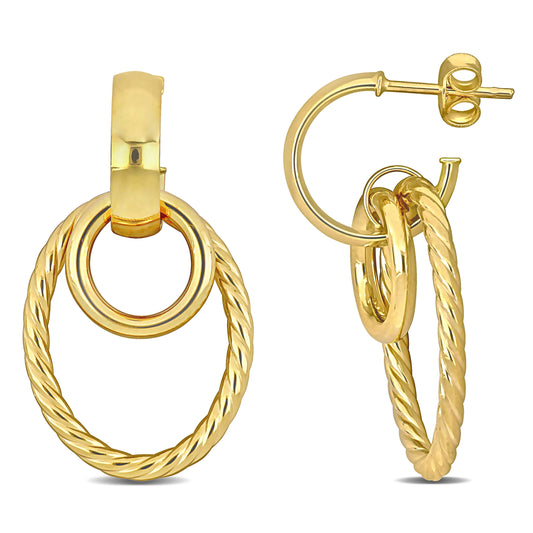 Hanging Douple Hoops in 14K Yellow Gold