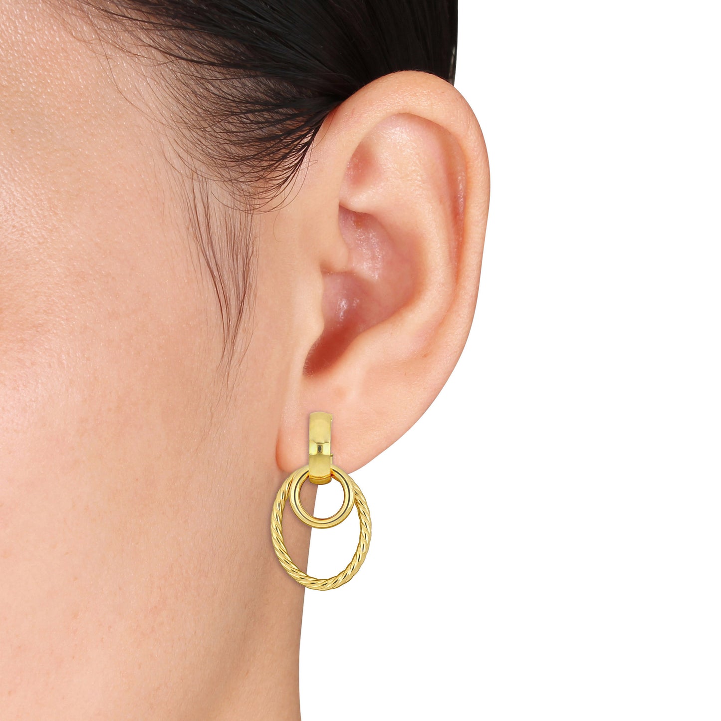Hanging Douple Hoops in 14K Yellow Gold