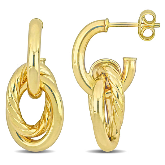 Hanging Douple Hoop Earrings in 10k Yellow Gold