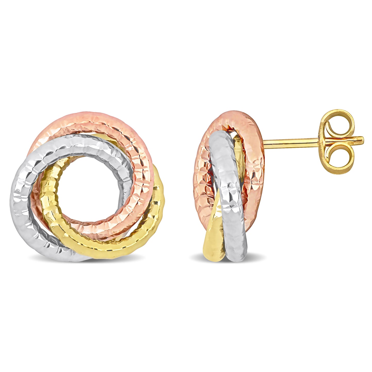 Open Twisted Stud Earrings in 10k 3-Tone Gold