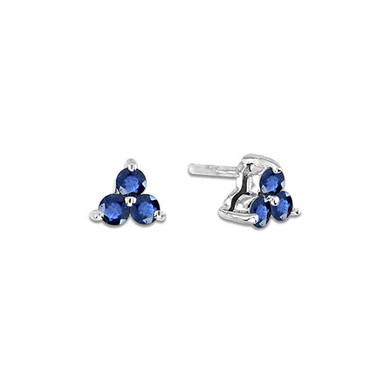 2/5ct Blue Sapphire Three-Stone Stud Earrings in 14k White Gold