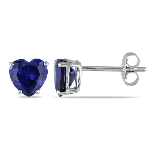 Blue Sapphire Heart Earrings in 10k White Gold