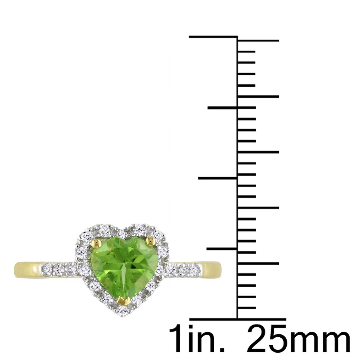 4/5ct Heart Peridot & 1/10ct Diamond Halo Ring in 10k Yellow Gold