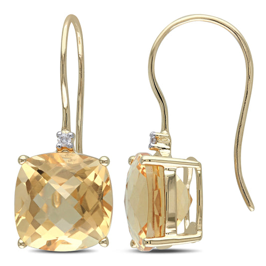 Citrine & Diamond Shepherd Hook Earrings in 10k Yellow Gold