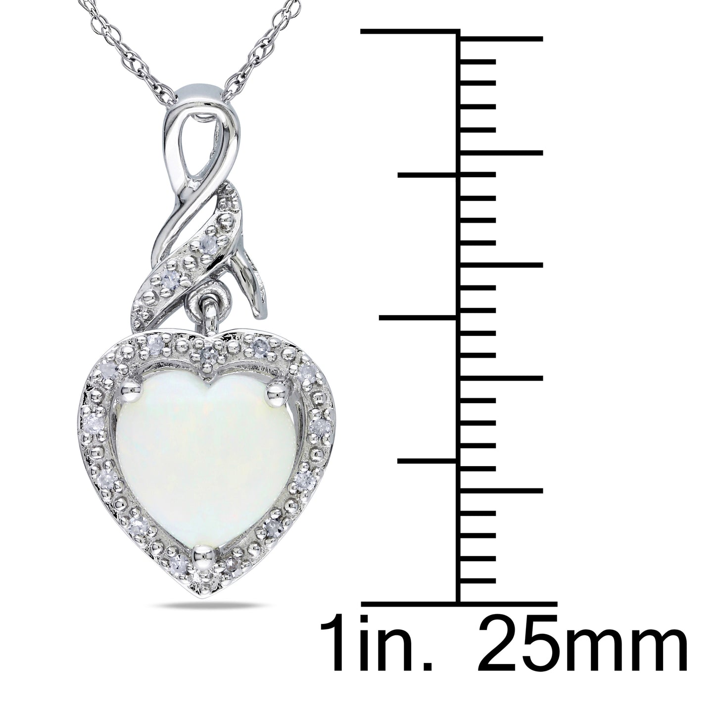 Heart Diamond & Opal Heart Necklace in Sterling Silver