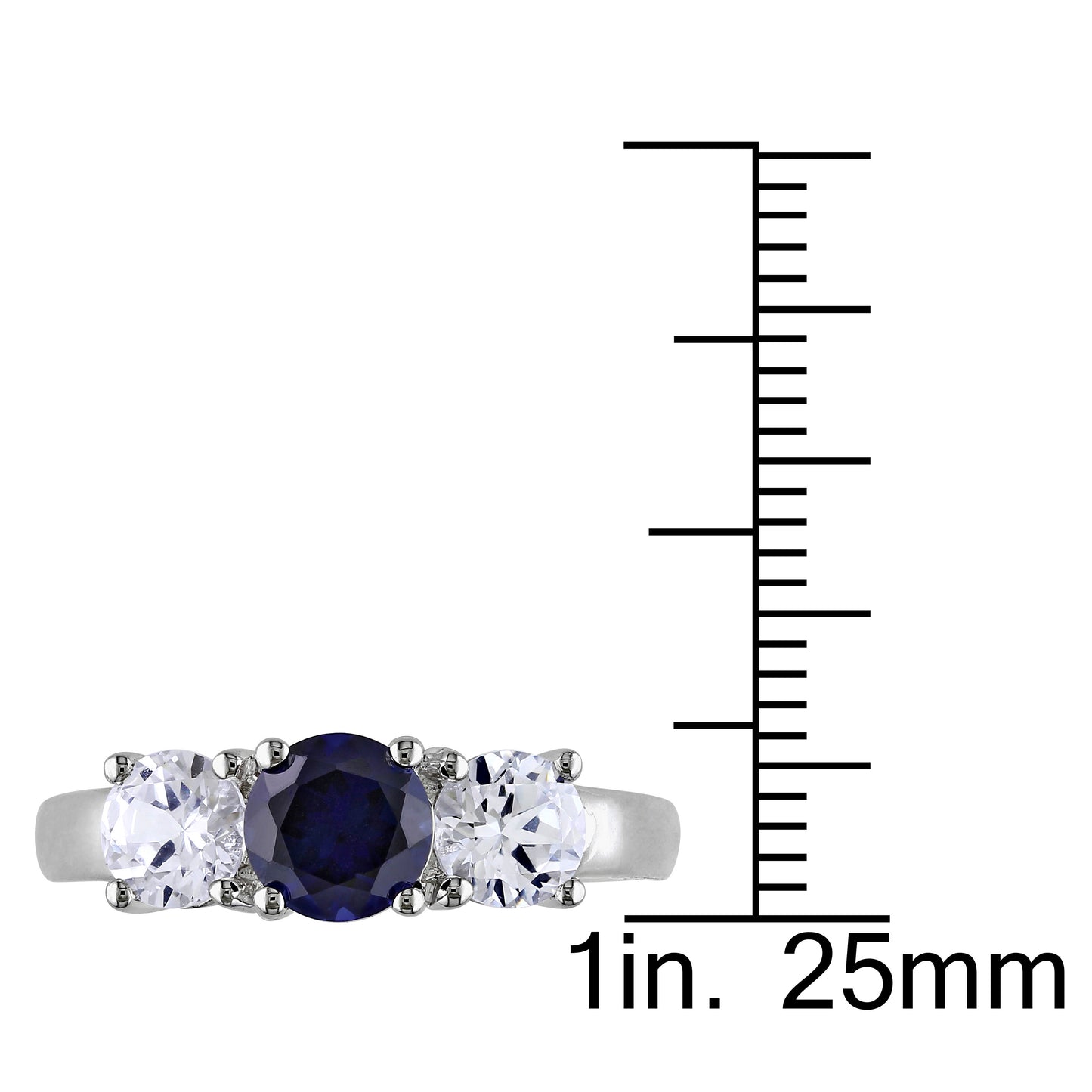 3 Stone White & Blue Sapphire Ring in 10k White Gold