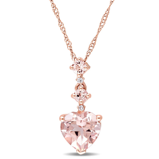 Sophia B Heart Morganite & Diamond Tiered Necklace in 14k Rose Gold