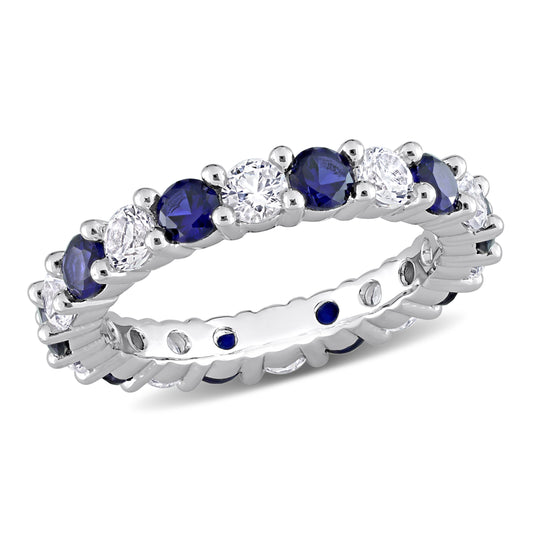 3 1/2ct Blue & White Sapphire Eternity Band in Sterling Silver