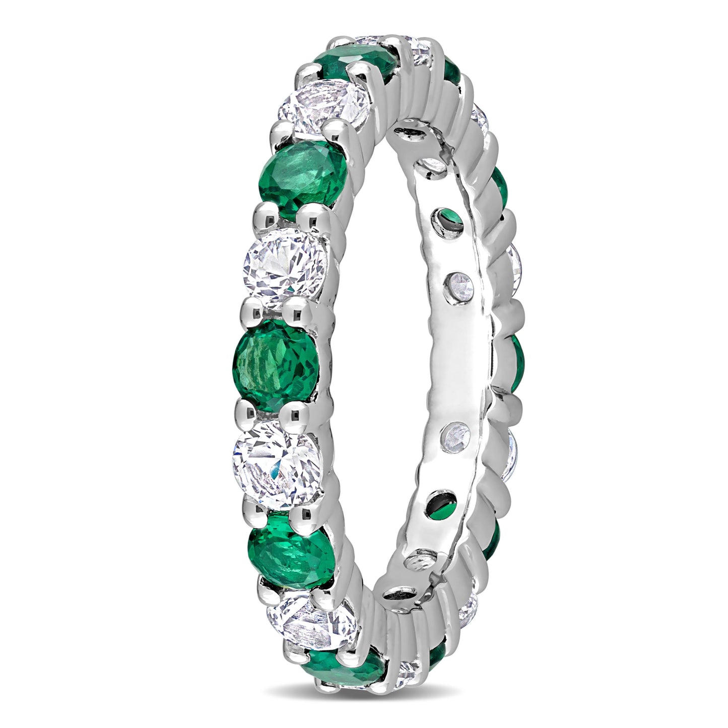 Emerald & White Sapphire Eternity Band in Sterling Silver
