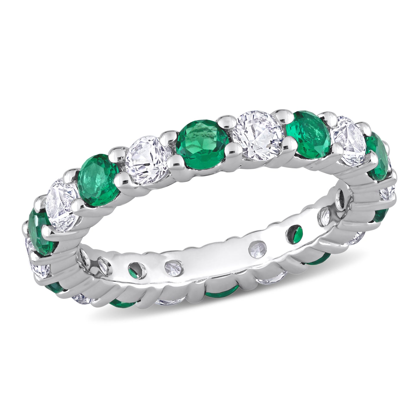 Emerald & White Sapphire Eternity Band in Sterling Silver