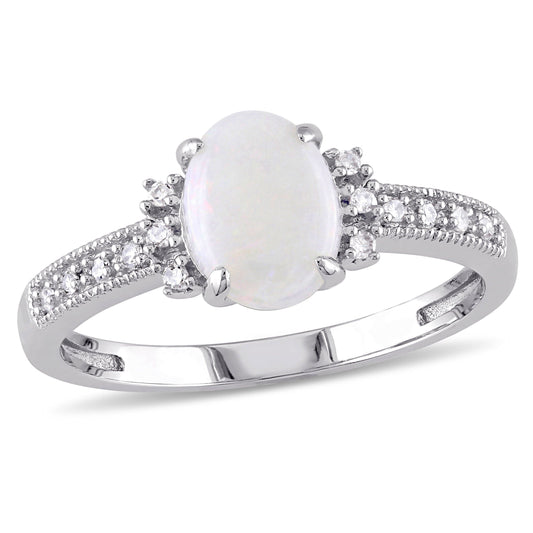 Sophia B 3/4ct White Opal Ring with Diamond Accents
