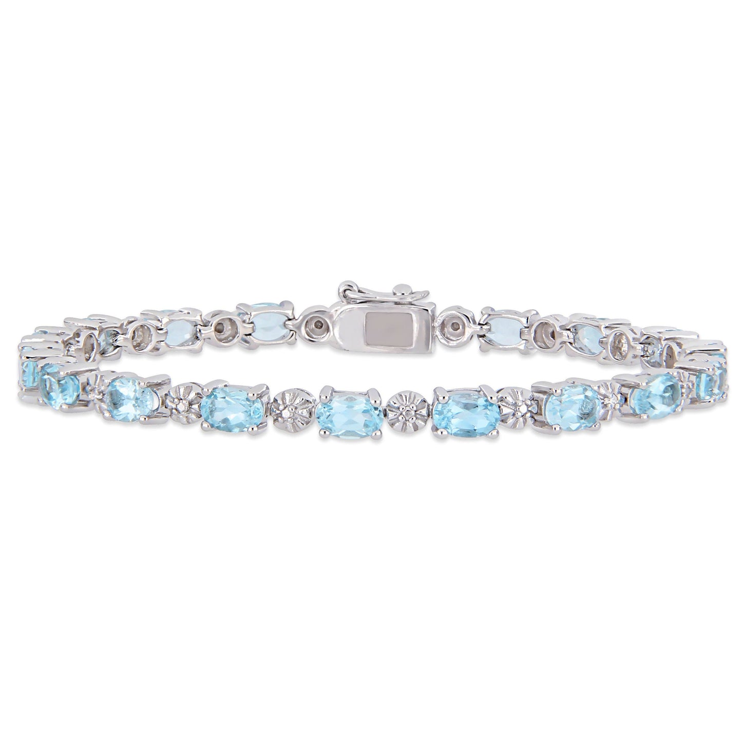 Sophia B 9ct Oval-Cut Sky-Blue Topaz & Diamond Accent Tennis Bracelet