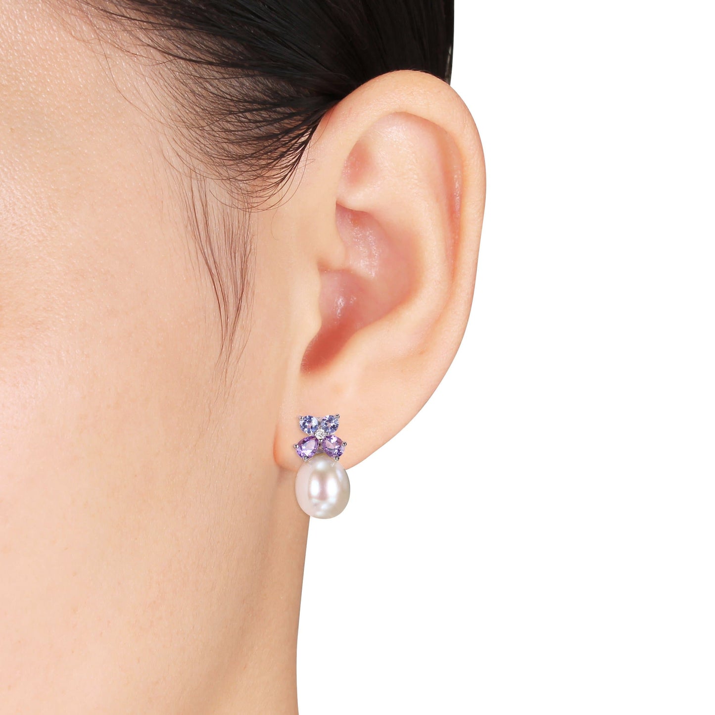 Sophia B 1ct Pearl & Amethyst White Stud Earrings