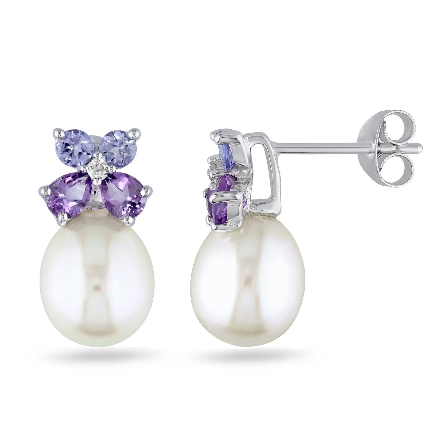 Sophia B 1ct Pearl & Amethyst White Stud Earrings