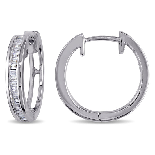 Baguette Diamond Hoops in Sterling Silver