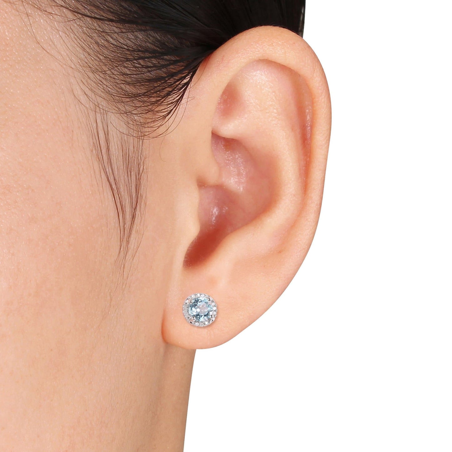 Sky Blue Topaz & Diamond Halo Earrings