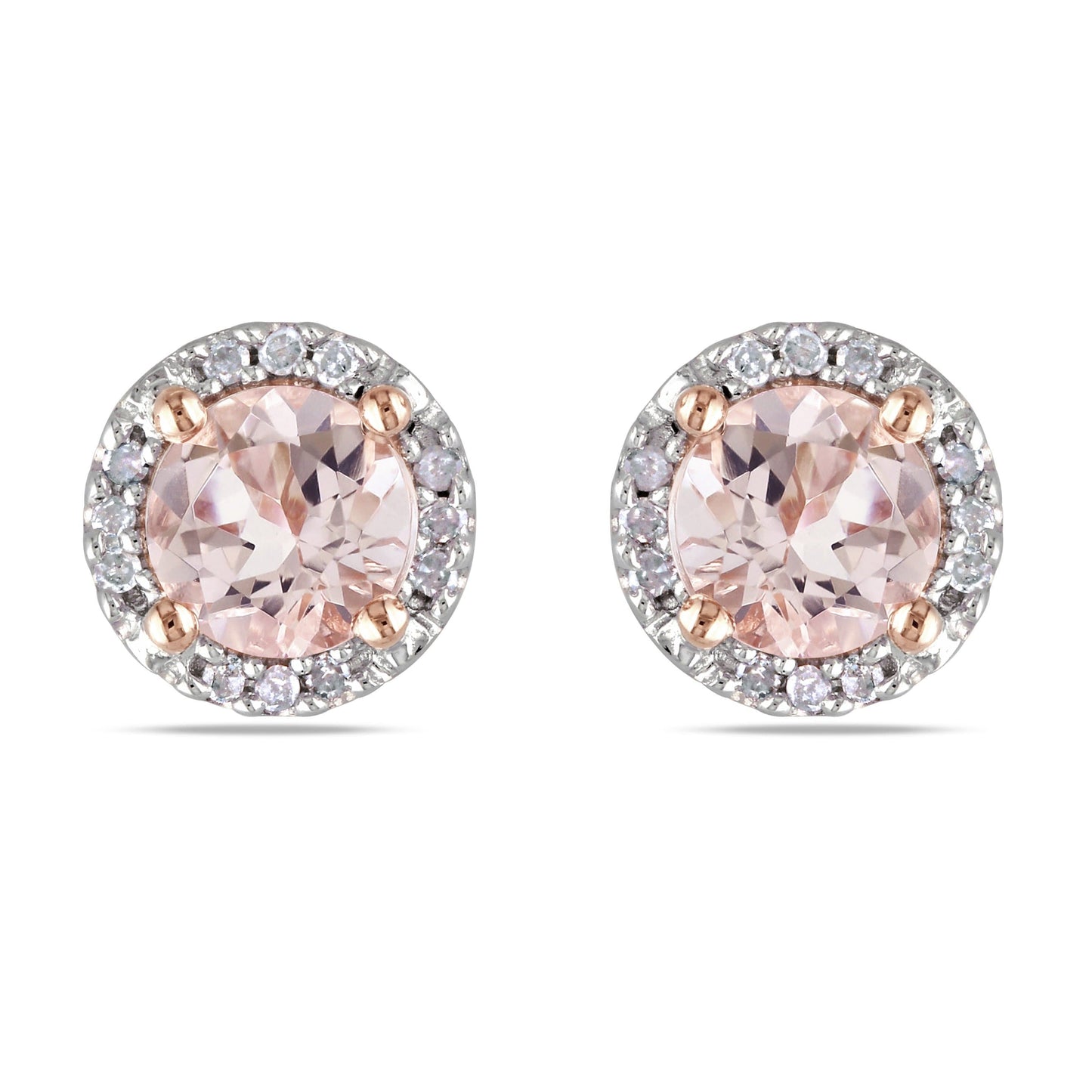 Morganite & Diamond Hallo Earrings in Rose Silver