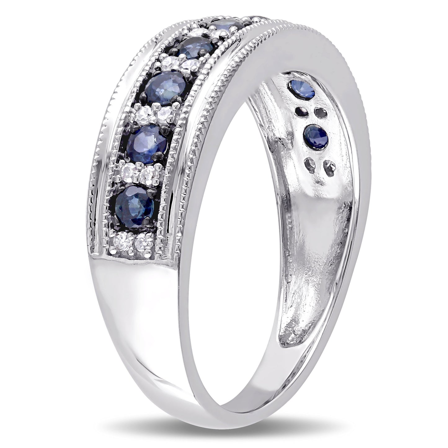 Sapphire & Diamond Semi Eternity Ring in 10k White Gold