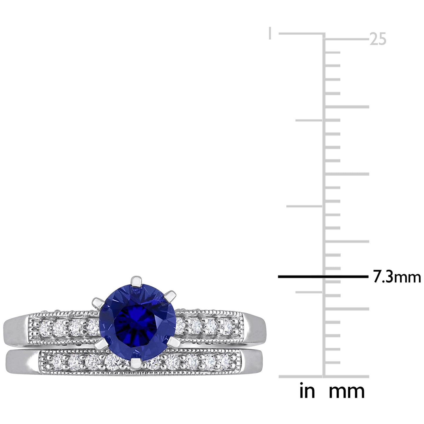 Round Cut 1ct Sapphire & 1/3ct Diamond Bridal Set in 10k White Gold