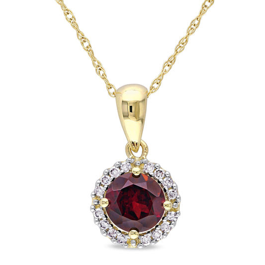 Sophia B 1ct Garnet & Diamond Necklace in 10k Yellow Gold
