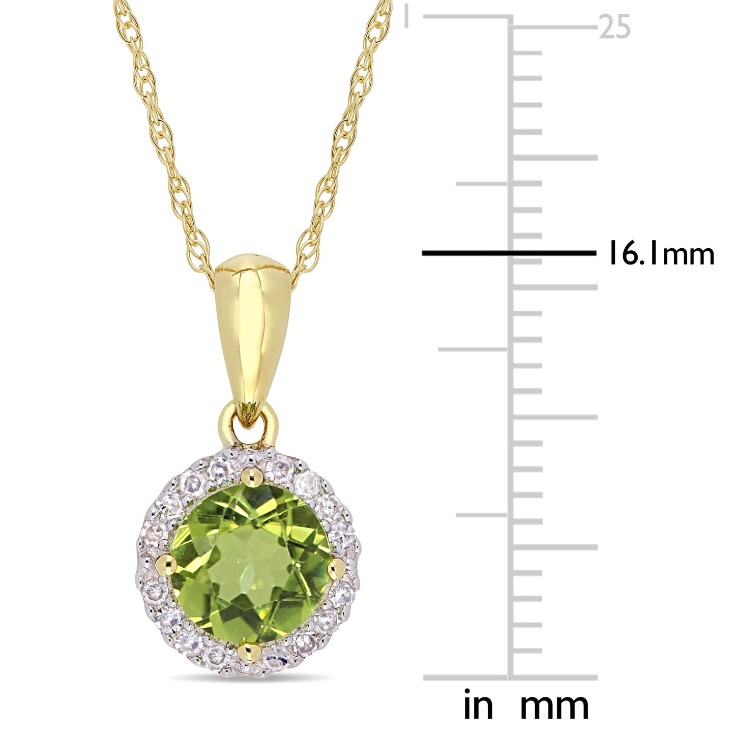 7/8ct Peridot & 1/10ct Diamond Halo Pendant in 10k Yellow Gold