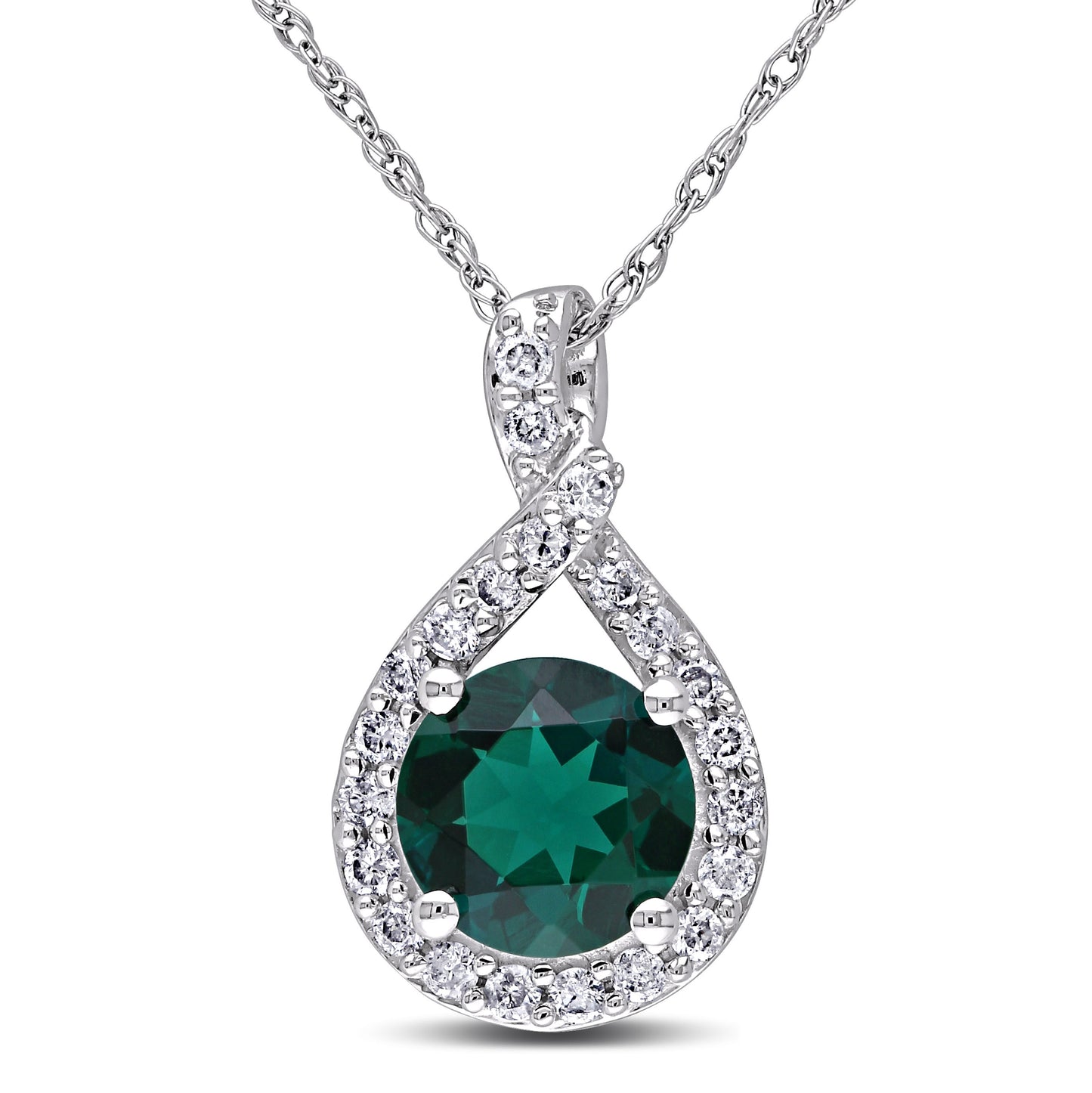 Created Emerald & Diamond Pendant in 10k White Gold