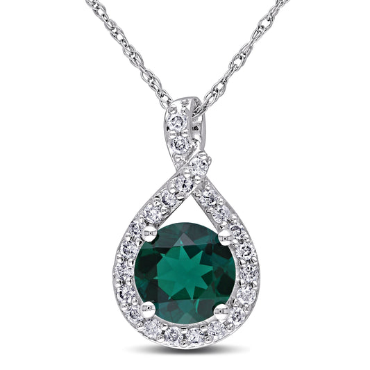 Created Emerald & Diamond Pendant in 10k White Gold