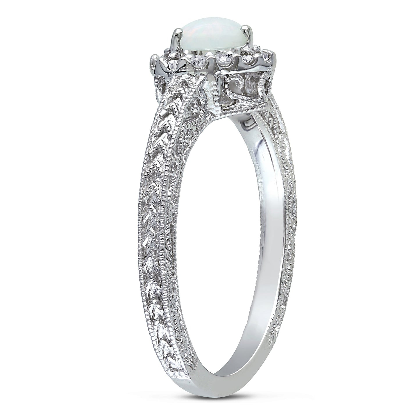 Heart Opal & Diamond Ring in Sterling Silver