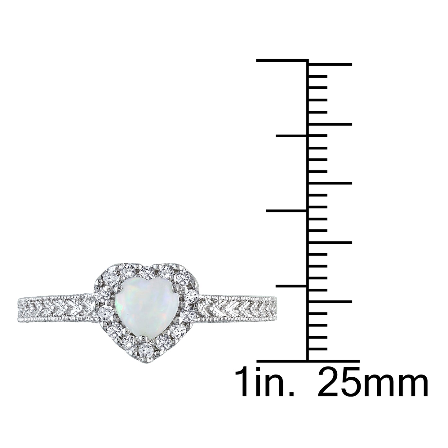 Heart Opal & Diamond Ring in Sterling Silver