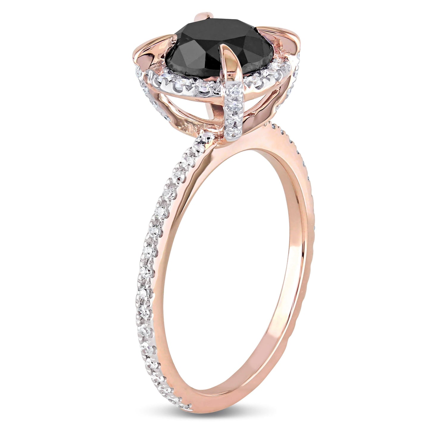 Sophia B Black Diamond Halo Ring in 10k Rose Gold