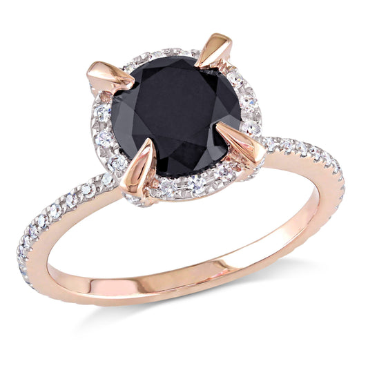 Sophia B Black Diamond Halo Ring in 10k Rose Gold