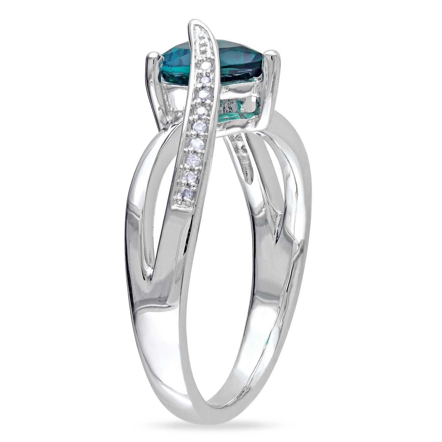 Heart Emerald & Diamond Ring in Sterling Silver