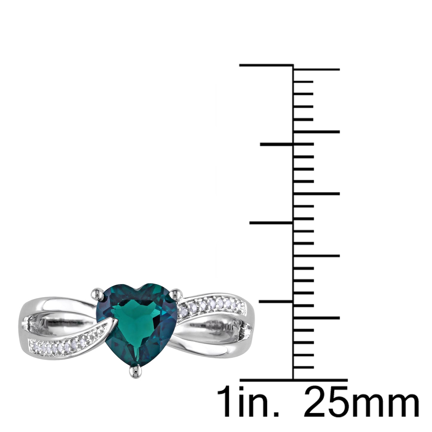 Heart Emerald & Diamond Ring in Sterling Silver