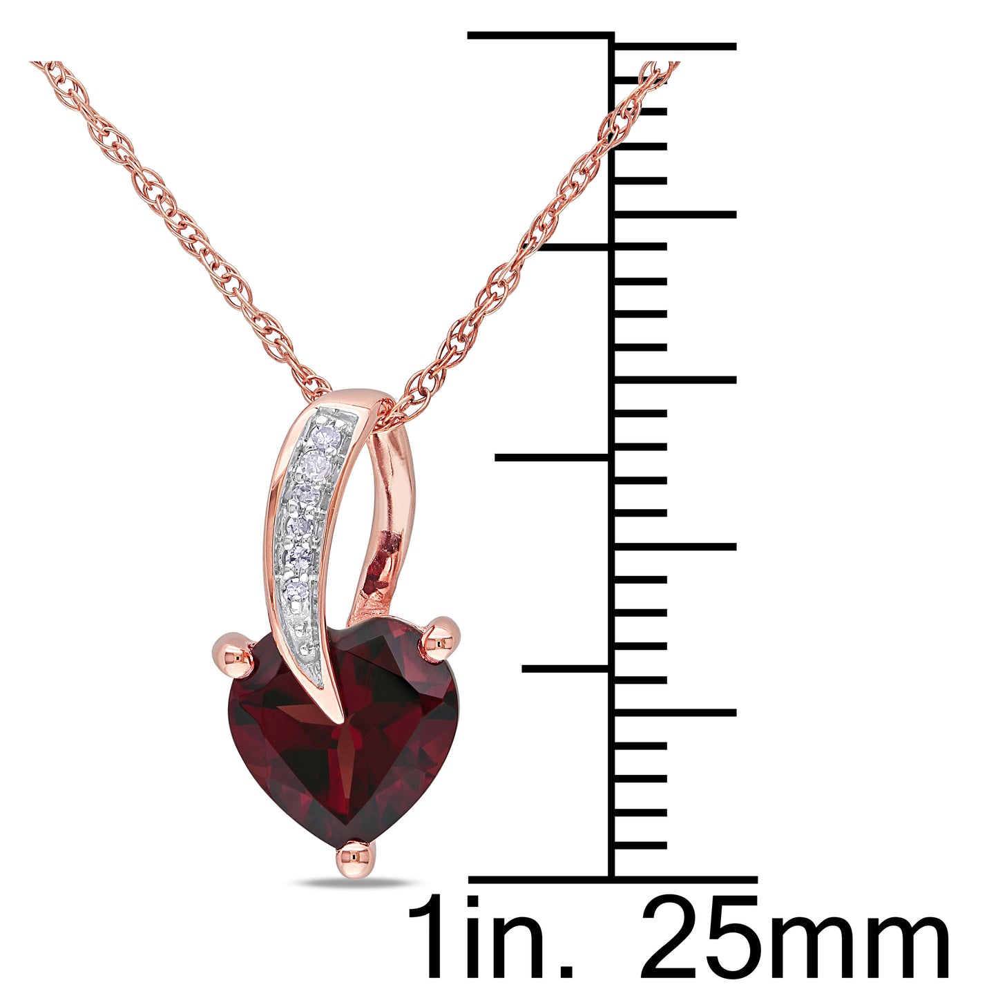 Garnet & Diamond Heart Necklace in 10k Rose Gold