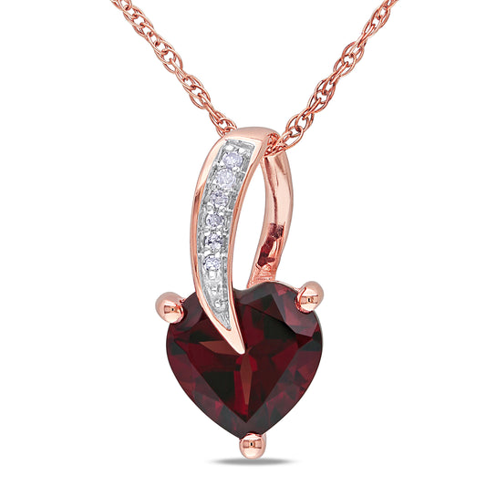 Garnet & Diamond Heart Necklace in 10k Rose Gold