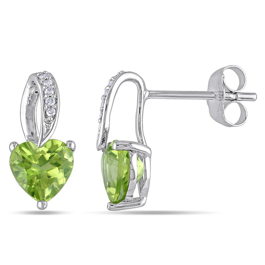 1.68ct Heart Peridot & 0.03ct Diamond Earrings in 10k Whie Gold