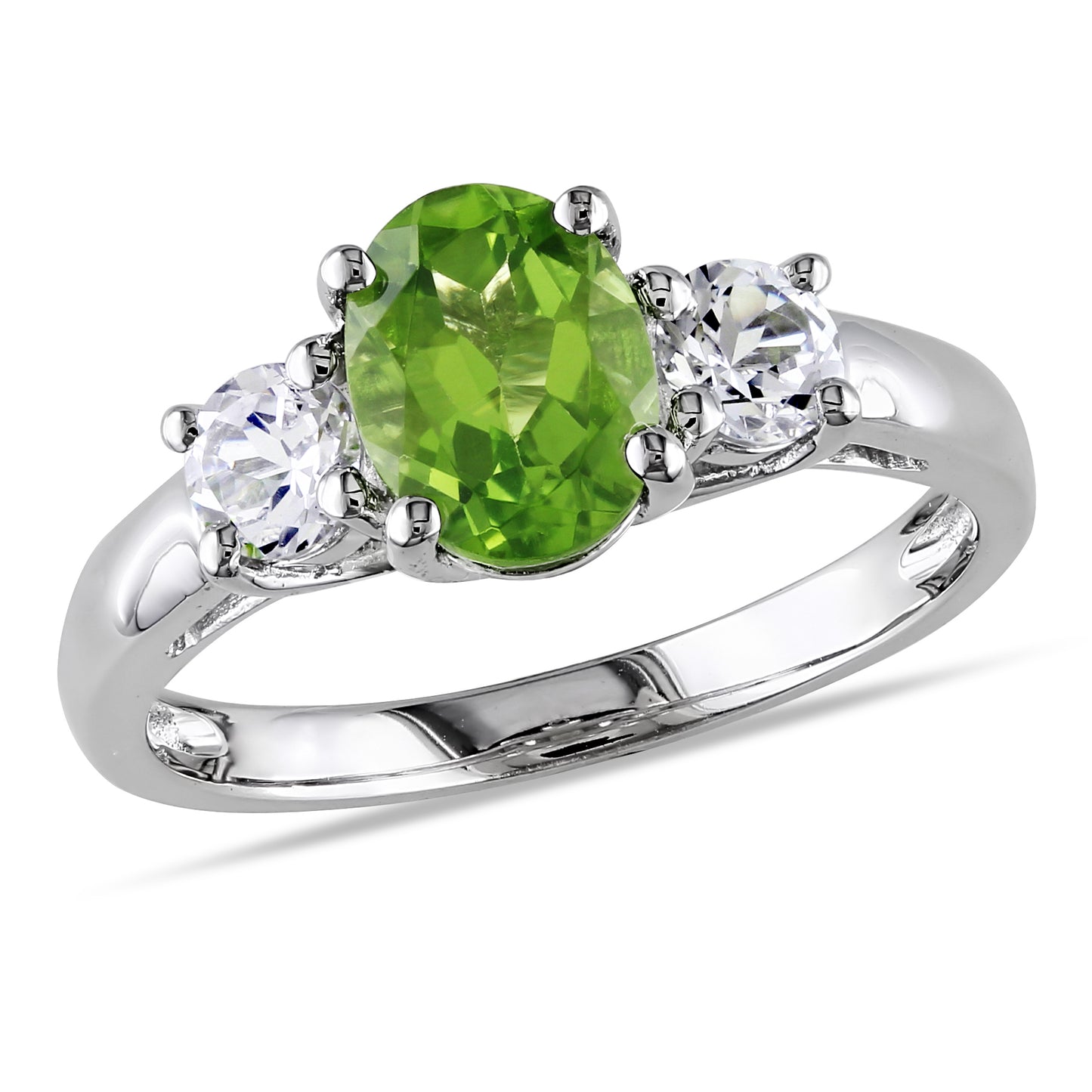 Oval Cut Peridot & White Sapphire 3-Stone Ring in Sterling Silver