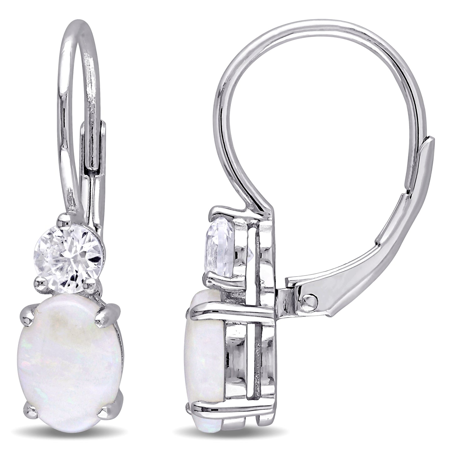 2ct Opal White Sapphire LeverBack Earrings in Stirling Silver