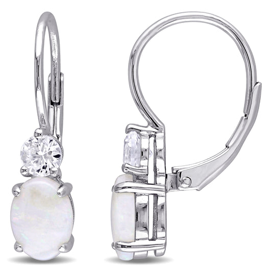 2ct Opal White Sapphire LeverBack Earrings in Stirling Silver