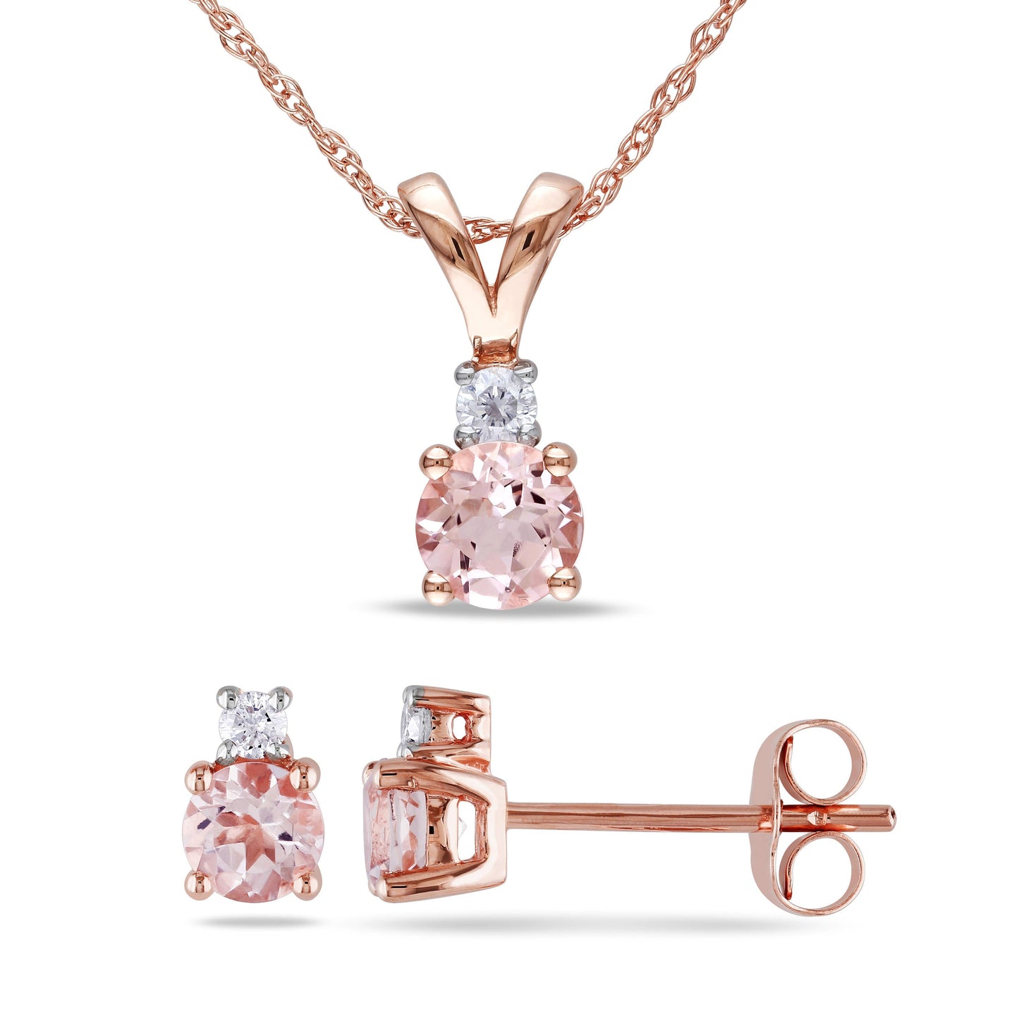 Sophia B Diamond & Morganite Earrings & Necklace Set