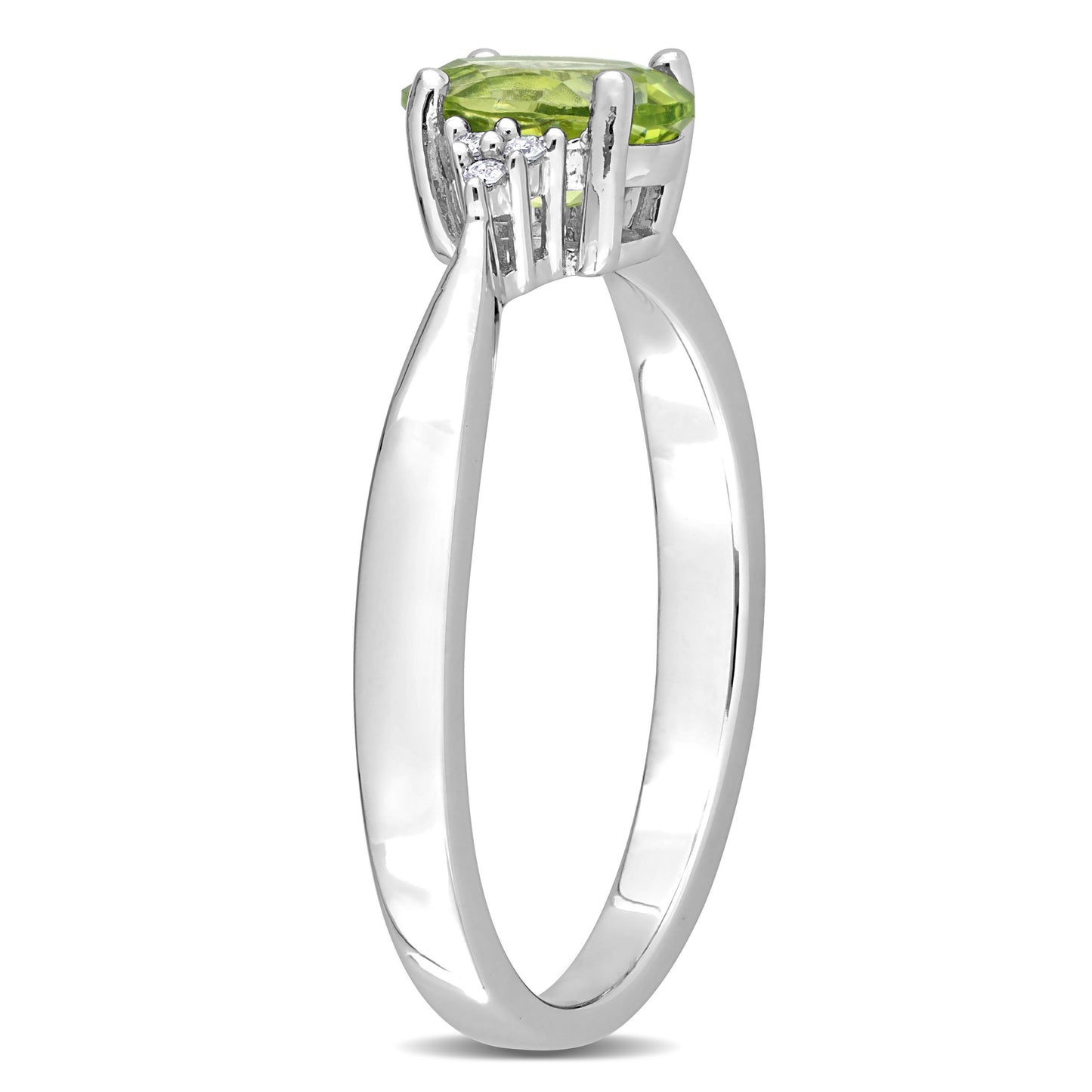 4/5ct Oval Cut Peridot & 0.03ct Diamond Ring in Sterling Silver